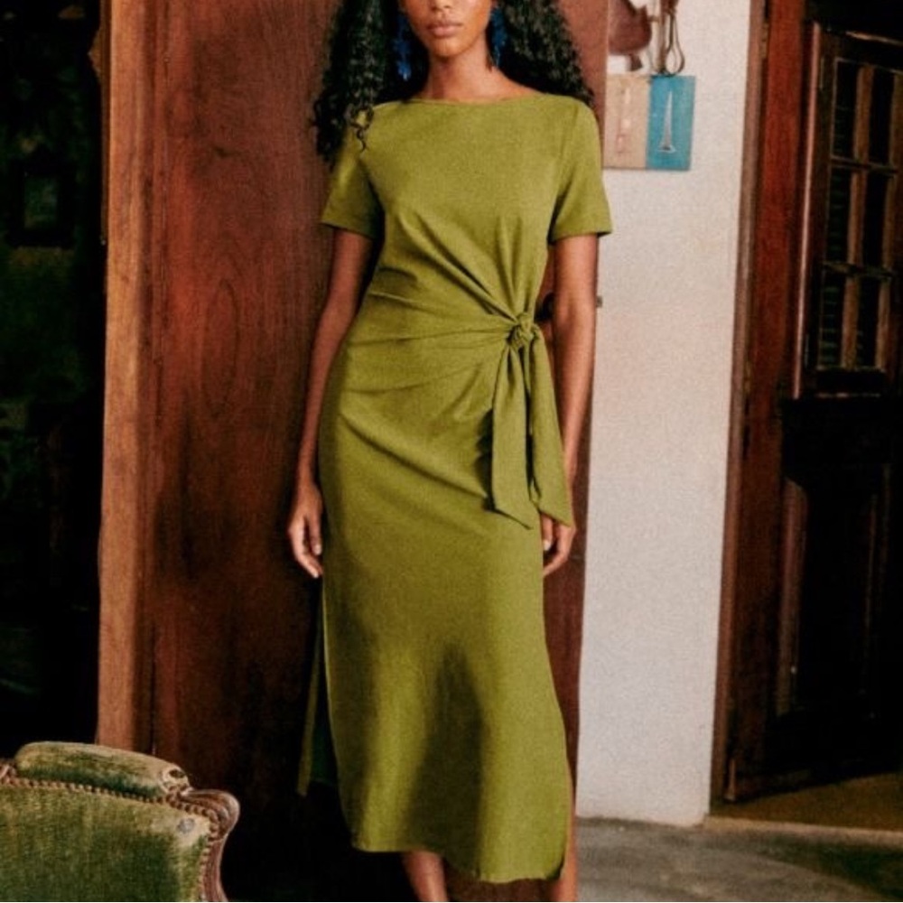 Elegant Olive Green Midi Dress